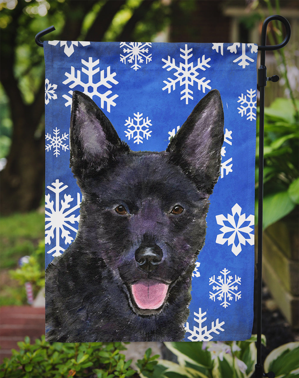 Australian Kelpie Winter Snowflakes Holiday Garden Flag – Decorative Outdoor Yard Flag