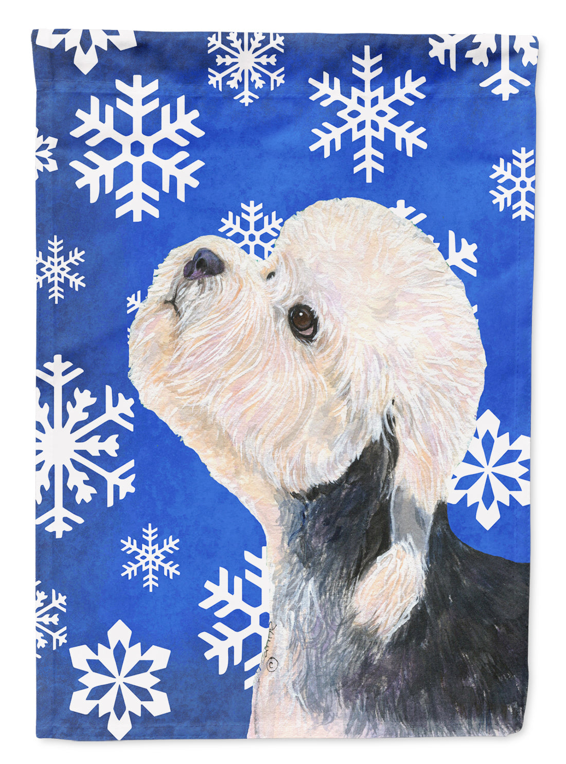Dandie Dinmont Terrier Winter Snowflakes Holiday Garden Flag – Decorative Outdoor Yard Flag