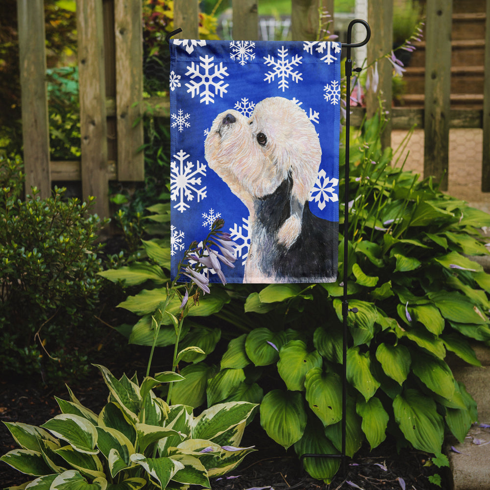 Dandie Dinmont Terrier Winter Snowflakes Holiday Garden Flag – Decorative Outdoor Yard Flag
