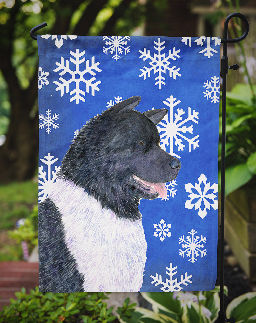 Akita Winter Snowflakes Holiday Garden Flag – Decorative Outdoor Yard Flag