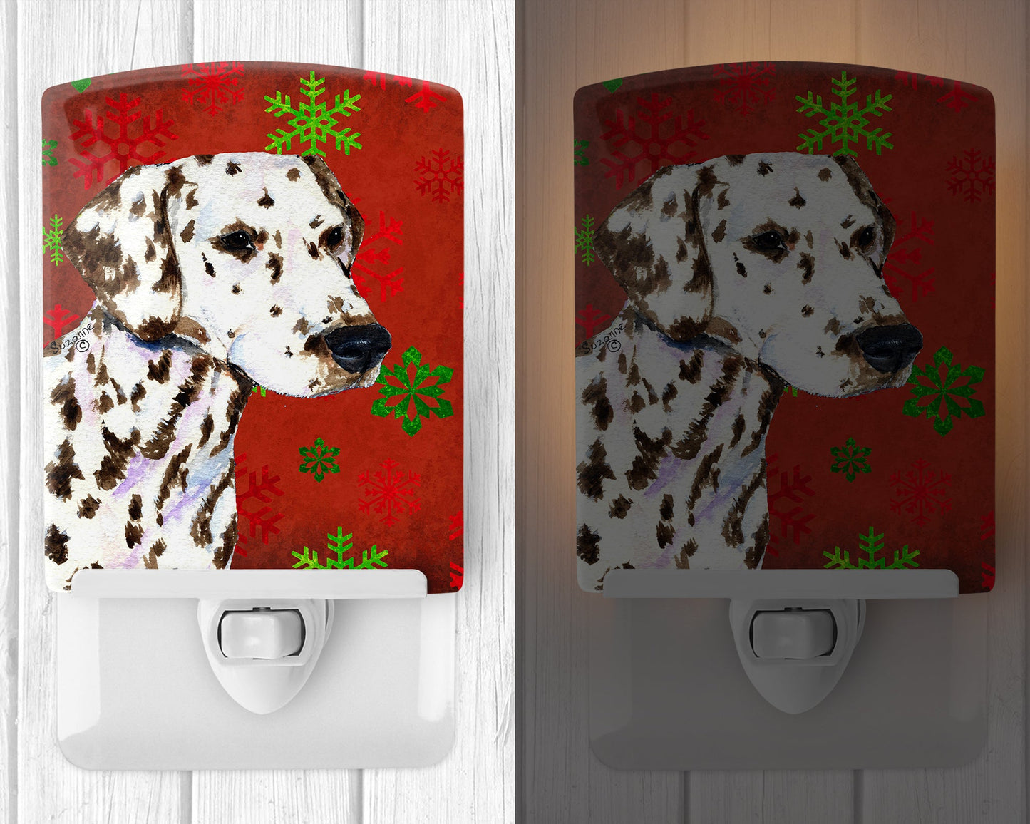 Dalmatian Red and Green Snowflakes Holiday Christmas Ceramic Night Light SS4676CNL