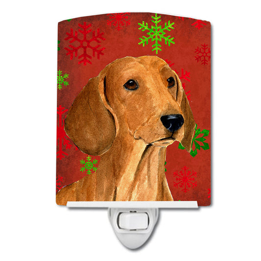 Dachshund Red and Green Snowflakes Holiday Christmas Ceramic Night Light SS4694CNL