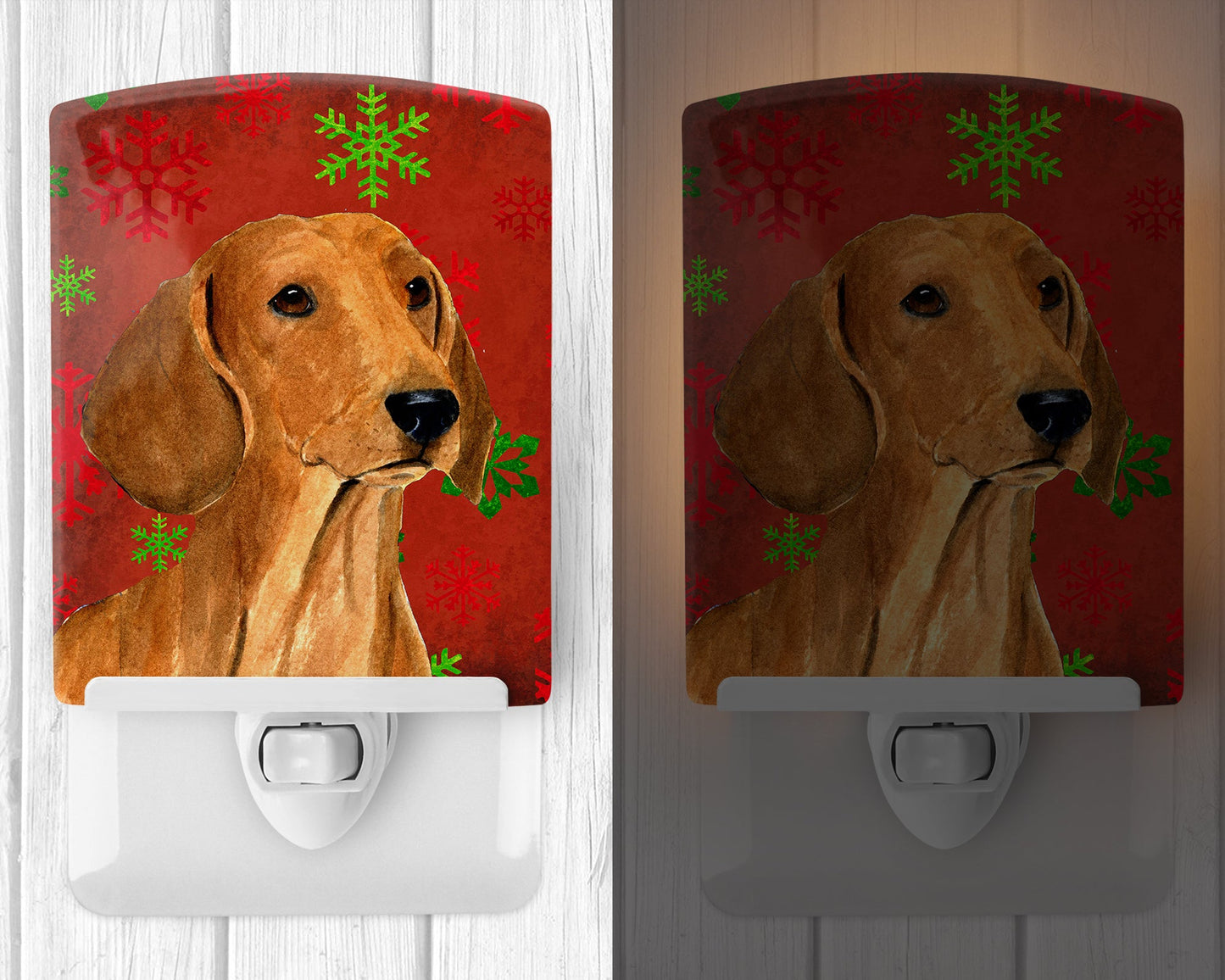 Dachshund Red and Green Snowflakes Holiday Christmas Ceramic Night Light SS4694CNL