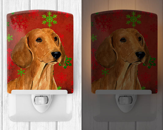 Dachshund Red and Green Snowflakes Holiday Christmas Ceramic Night Light SS4694CNL
