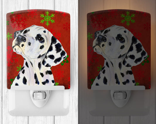 Dalmatian Red and Green Snowflakes Holiday Christmas Ceramic Night Light SS4699CNL