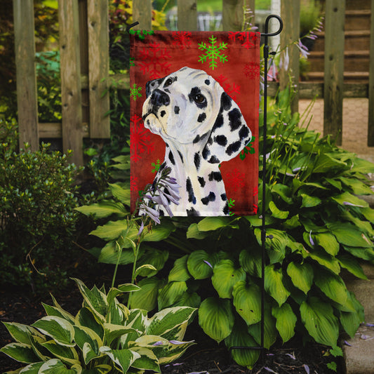 Dalmatian Red and Green Snowflakes Holiday Christmas Garden Flag – Decorative Outdoor Yard Flag