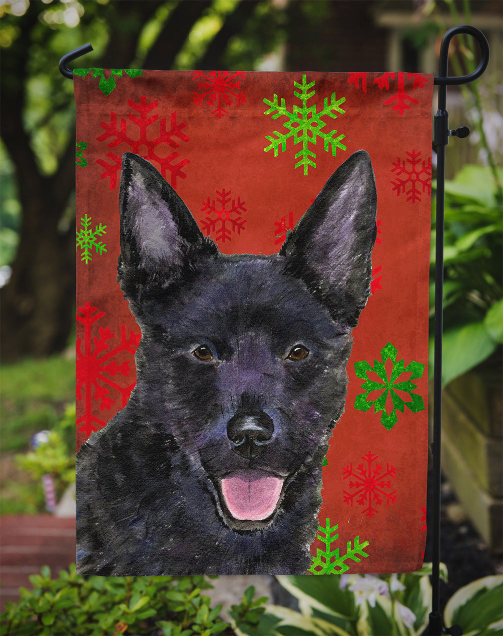 Australian Kelpie Red Green Snowflakes Christmas Garden Flag – Decorative Outdoor Yard Flag