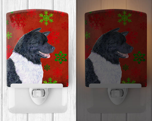 Akita Red and Green Snowflakes Holiday Christmas Ceramic Night Light SS4728CNL