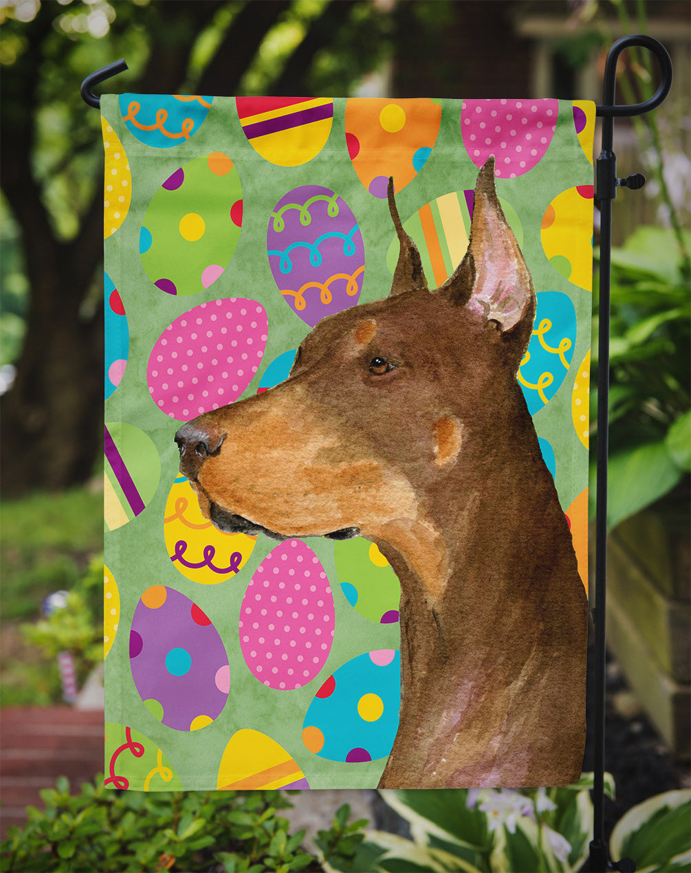 Doberman Easter Eggtravaganza Garden Flag - Outdoor Decorative Yard Flag