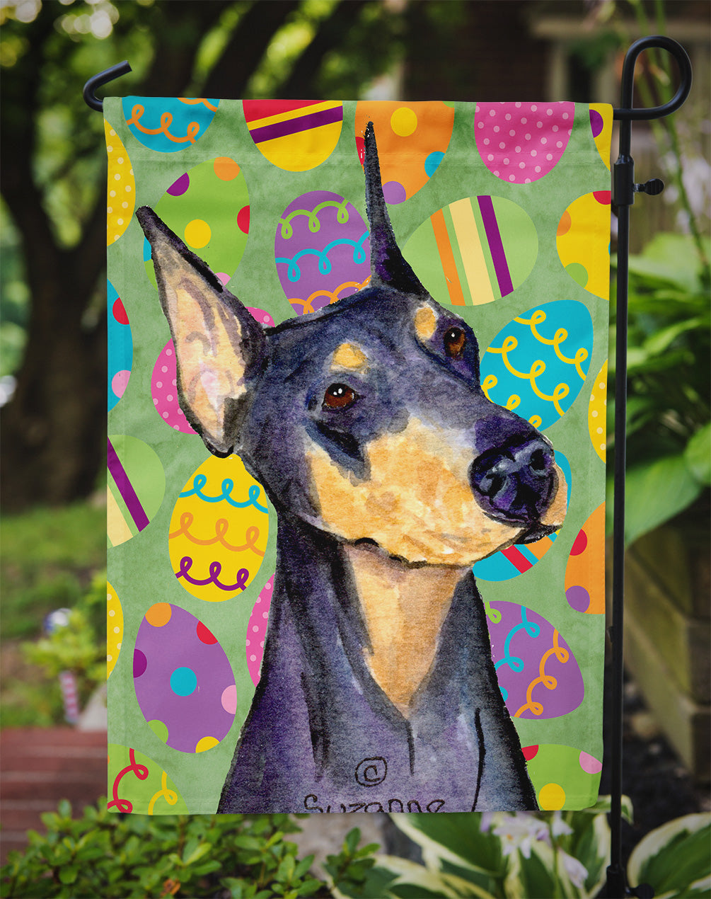 Doberman Easter Eggtravaganza Garden Flag - Outdoor Decorative Yard Flag