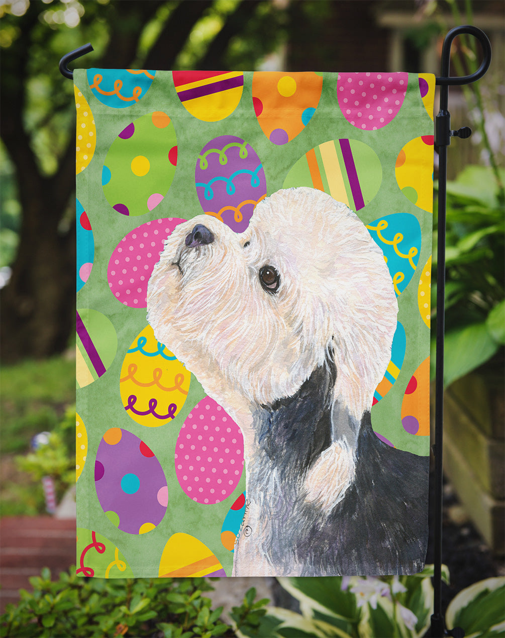 Dandie Dinmont Terrier Easter Eggtravaganza Garden Flag - Outdoor Decorative Yard Flag