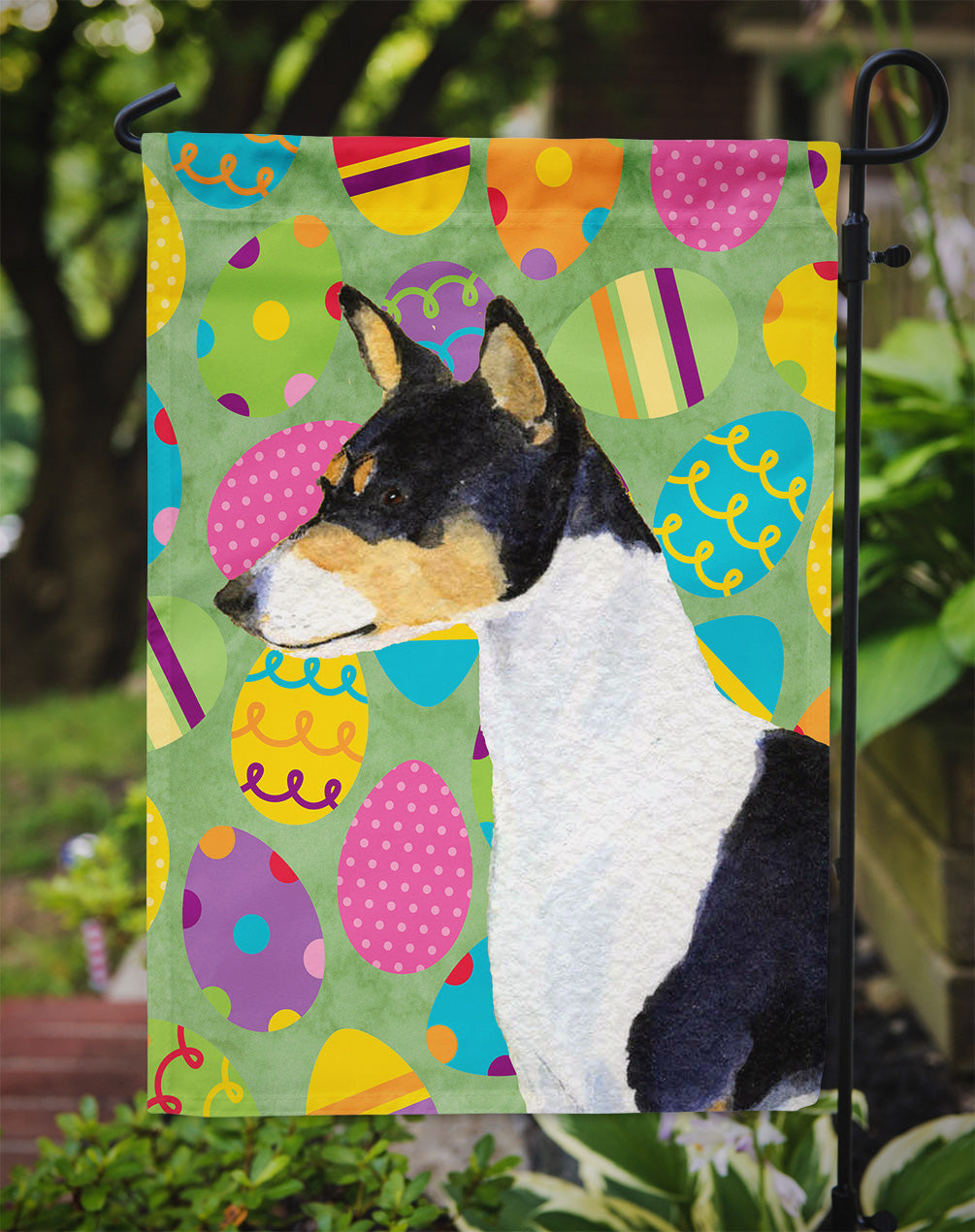 Basenji Easter Eggtravaganza Garden Flag - Outdoor Decorative Yard Flag