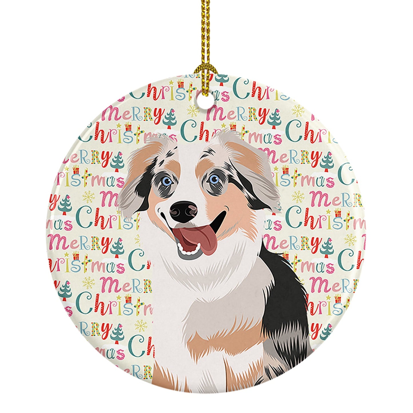 Australian Shepherd Blue Merle Puppy #1 Christmas Ceramic Ornament