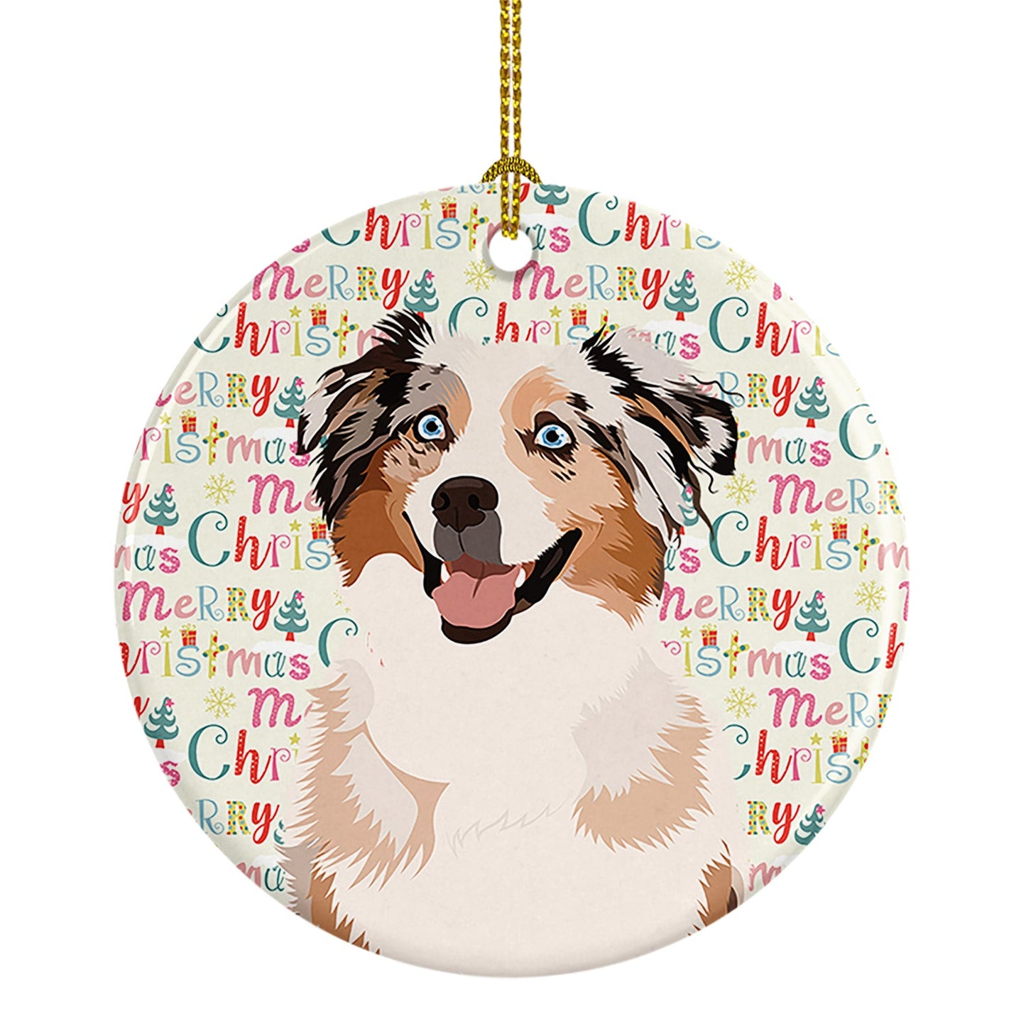 Australian Shepherd Red Merle Tricolor #2 Christmas Ceramic Ornament