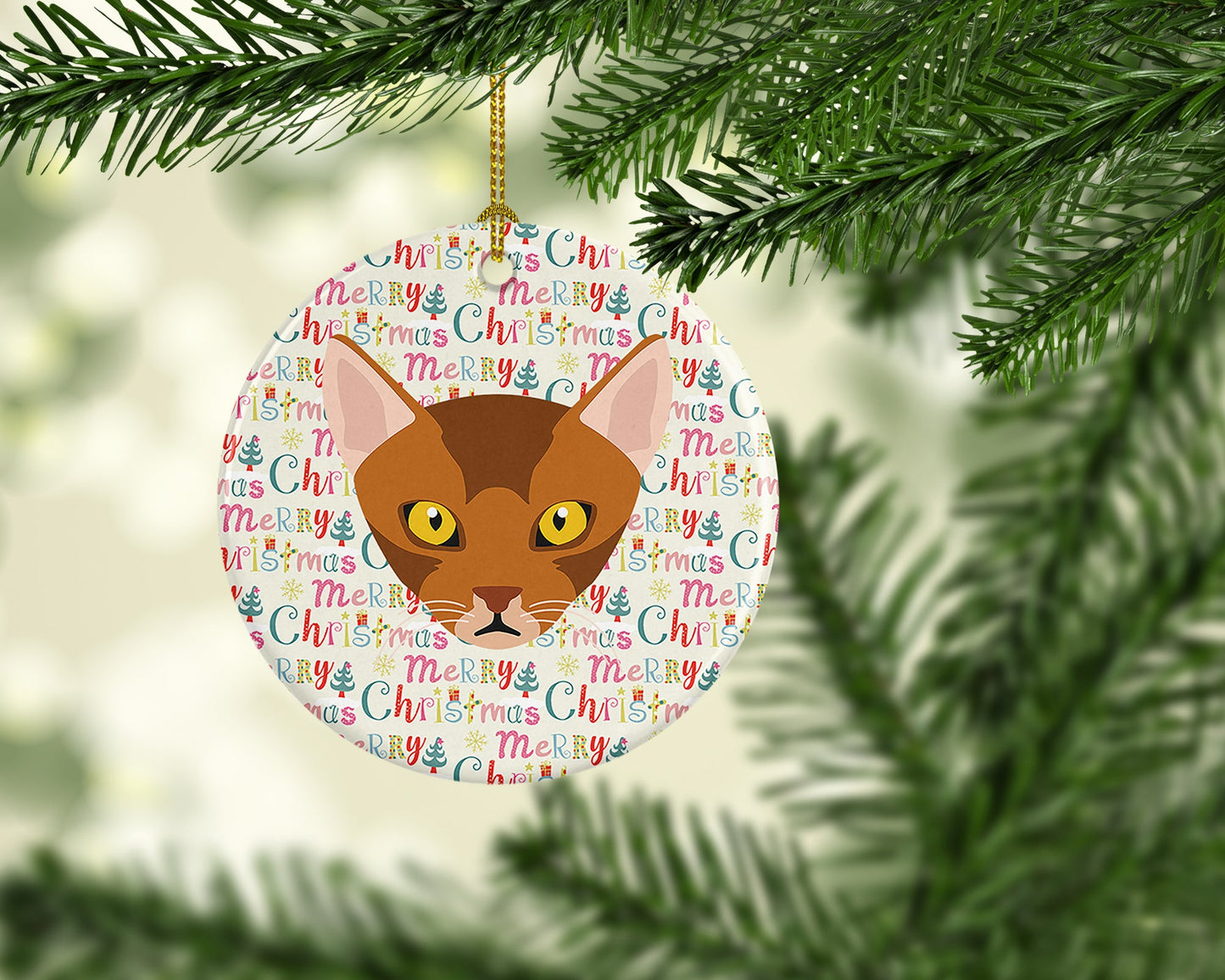 Abyssinian Cat Christmas Ceramic Ornament
