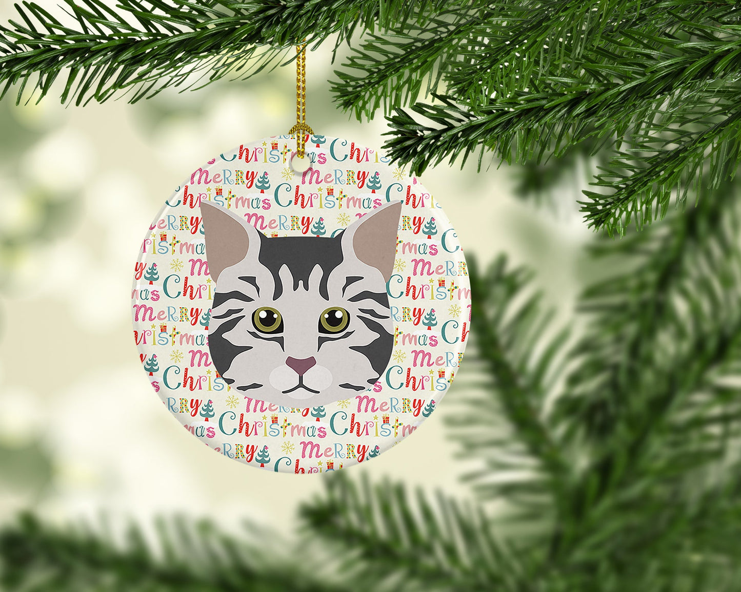 American Bobtail Cat Christmas Ceramic Ornament