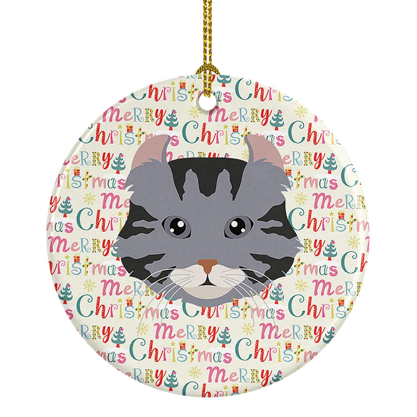 American Curl Cat Christmas Ceramic Ornament