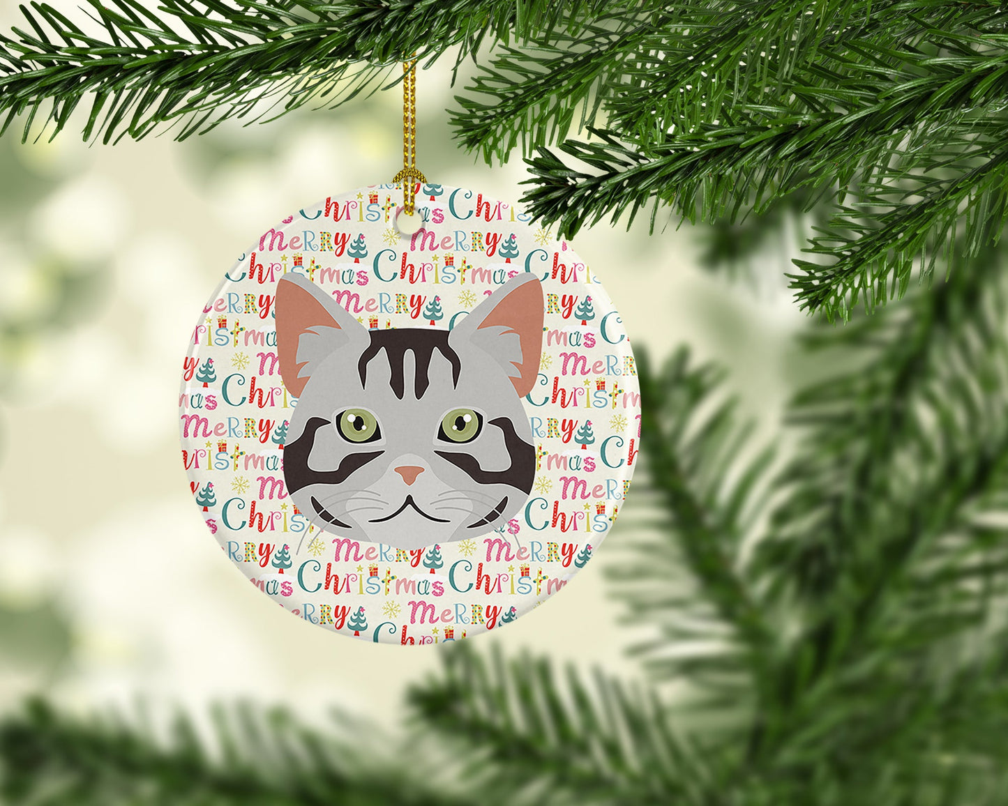 American Shorthair Cat Christmas Ceramic Ornament