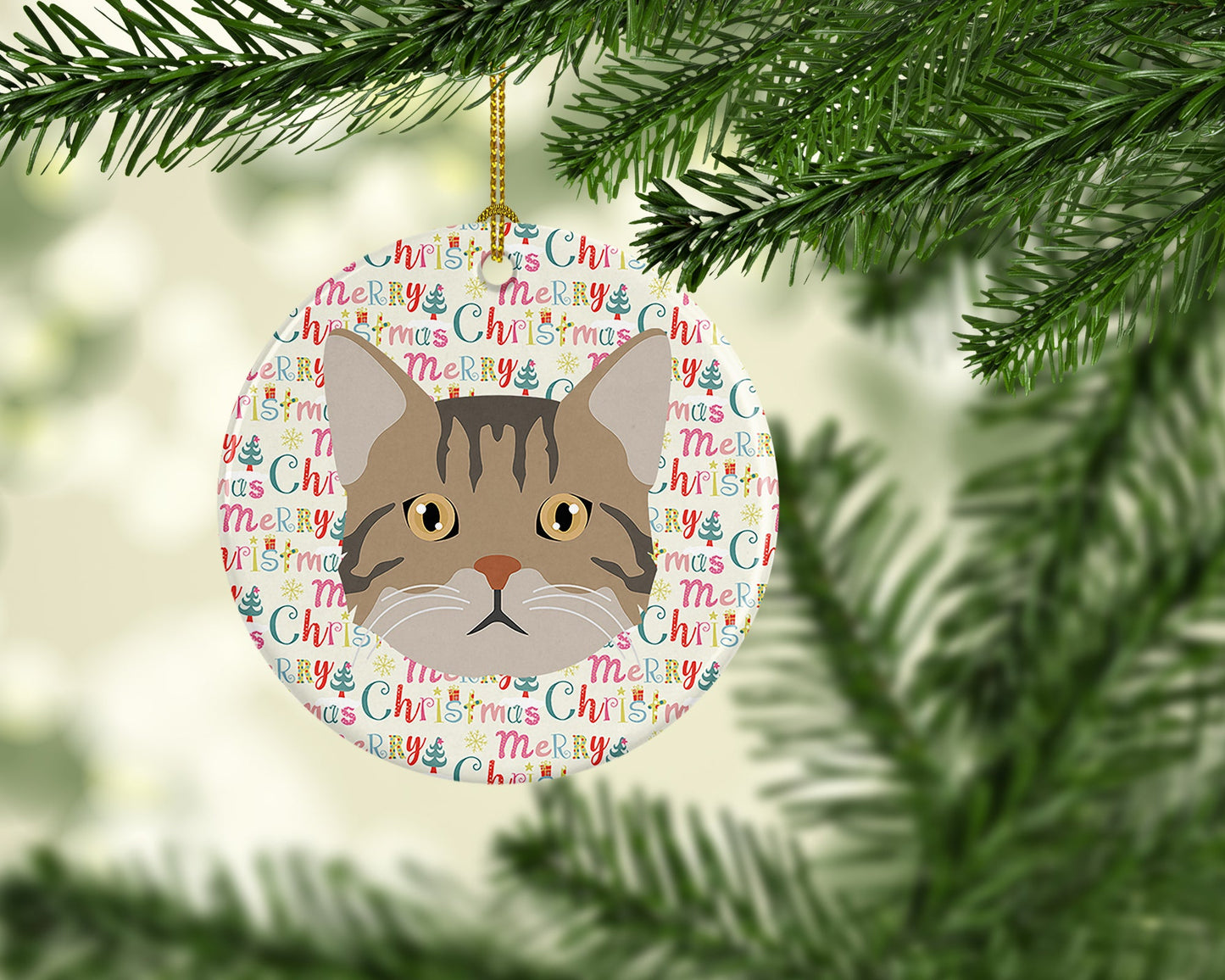 American Wirehair Cat Christmas Ceramic Ornament
