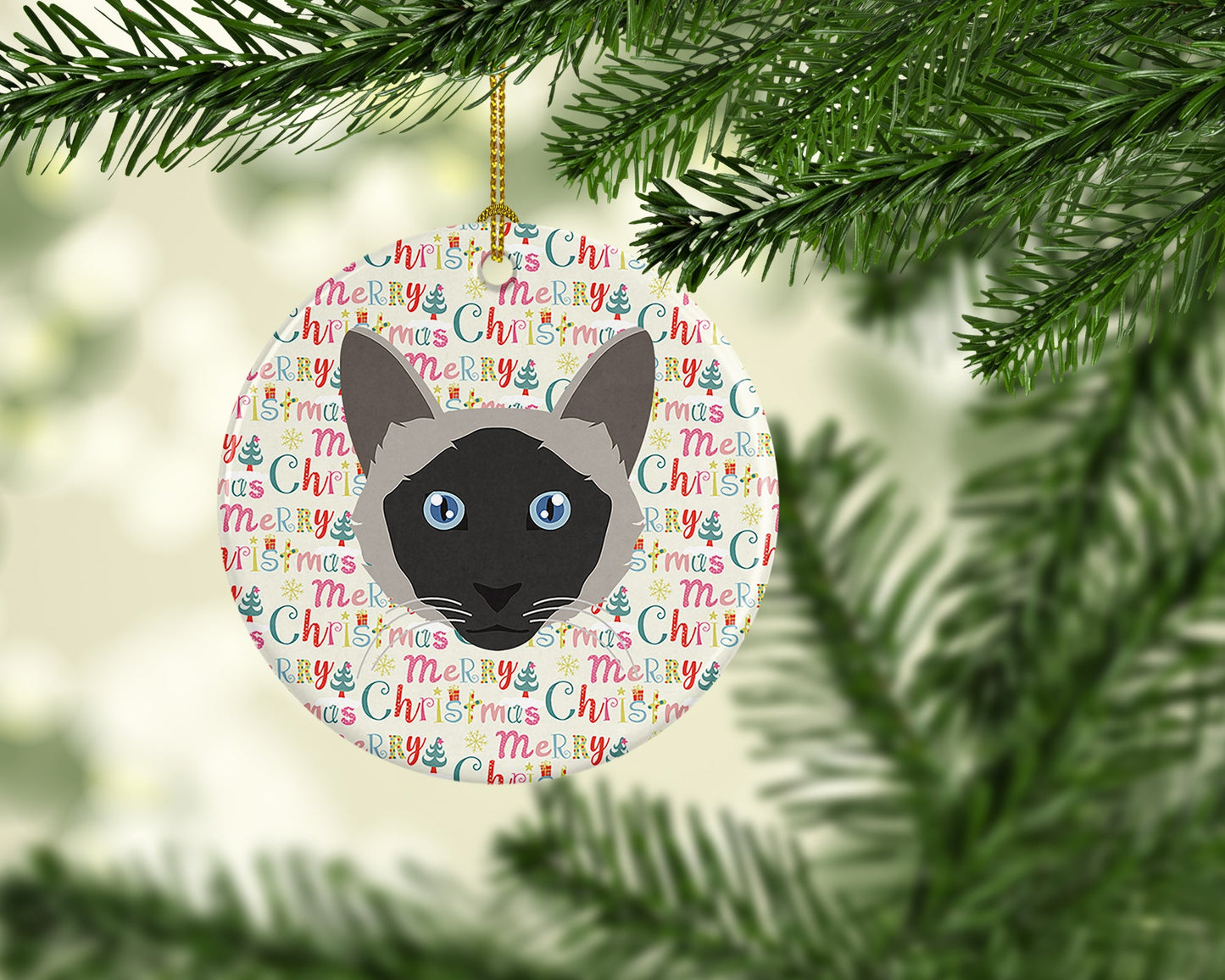 Balinese Cat Christmas Ceramic Ornament