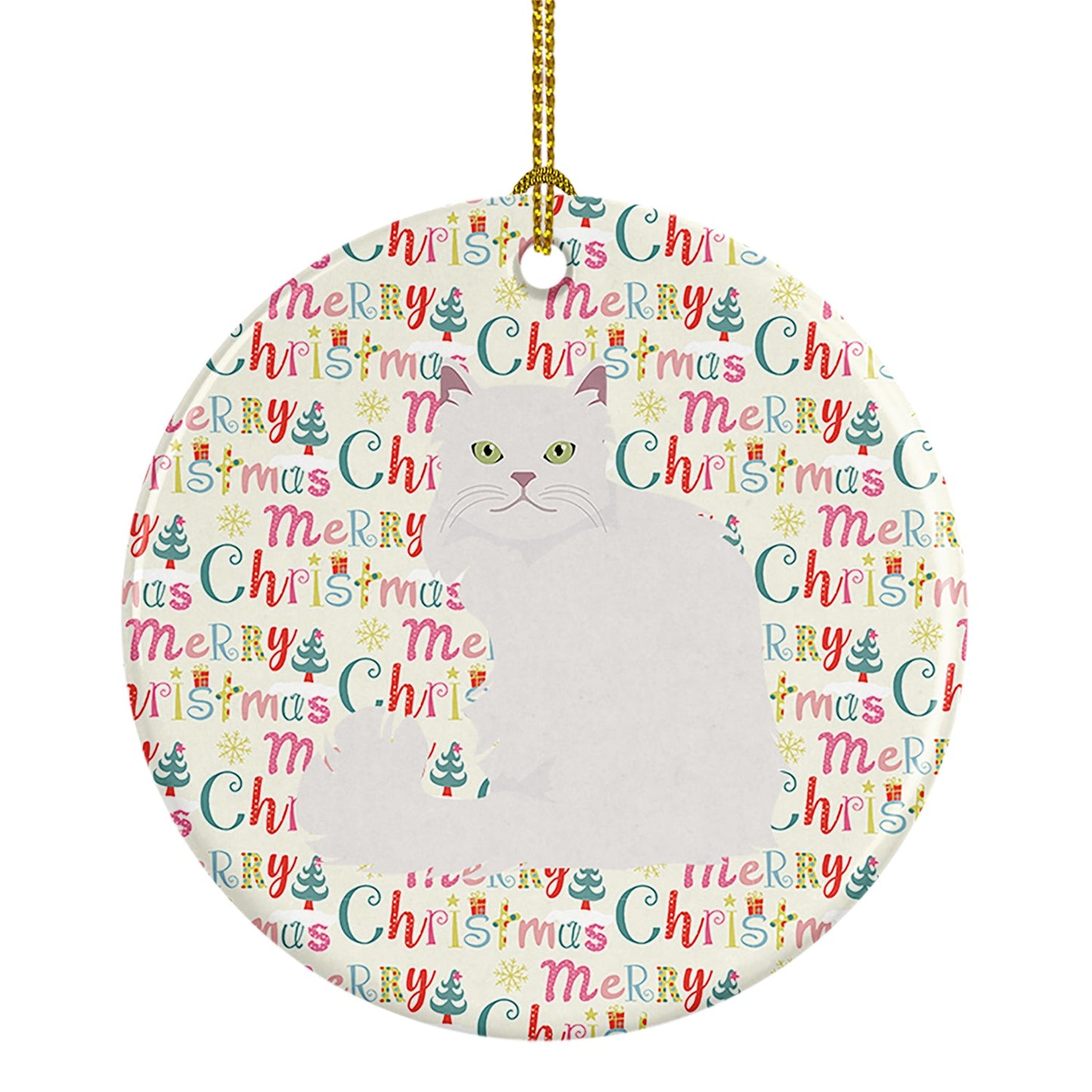 Asian Semi Longhaired Cat Christmas Ceramic Ornament