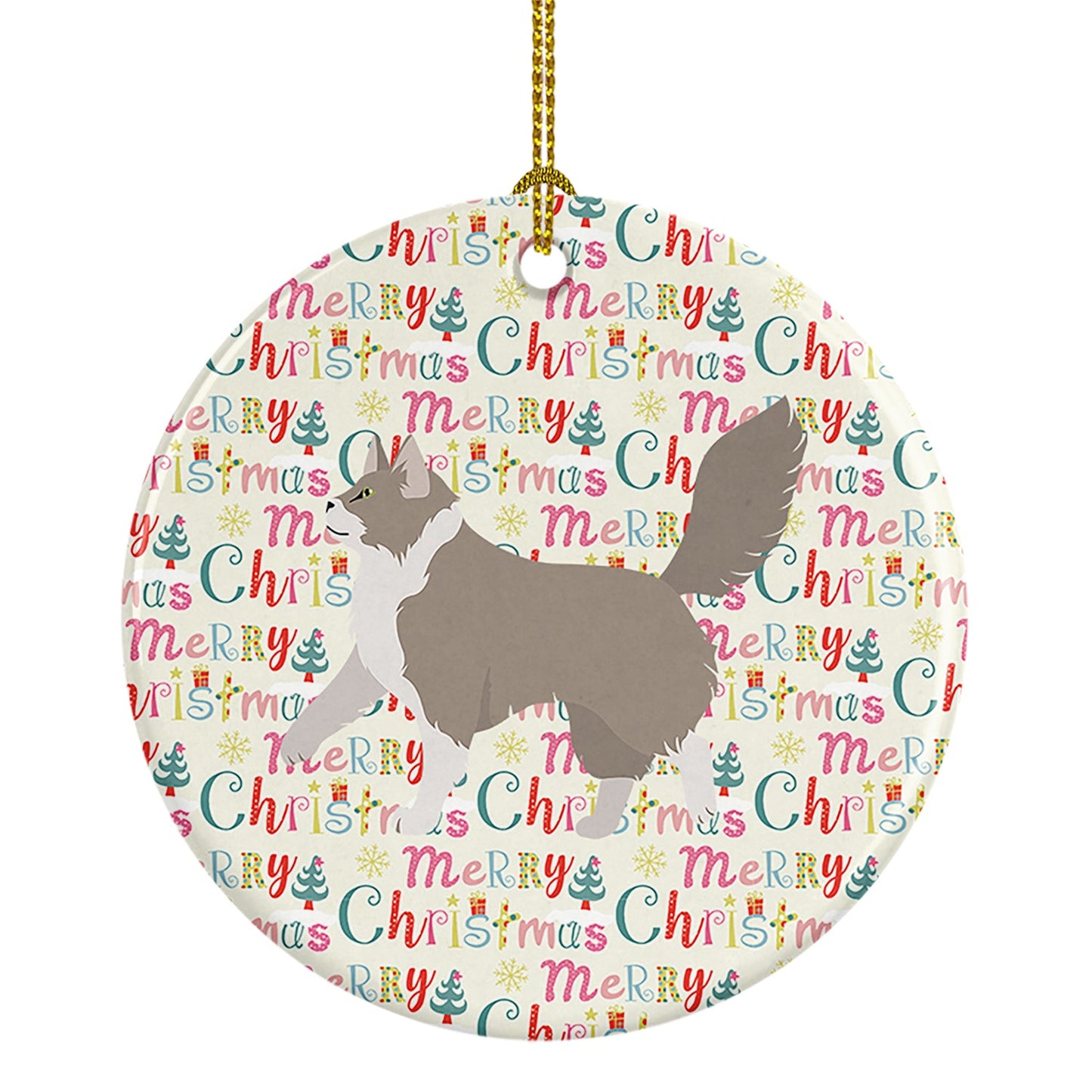 Asian Semi Longhaired Cat Christmas Ceramic Ornament