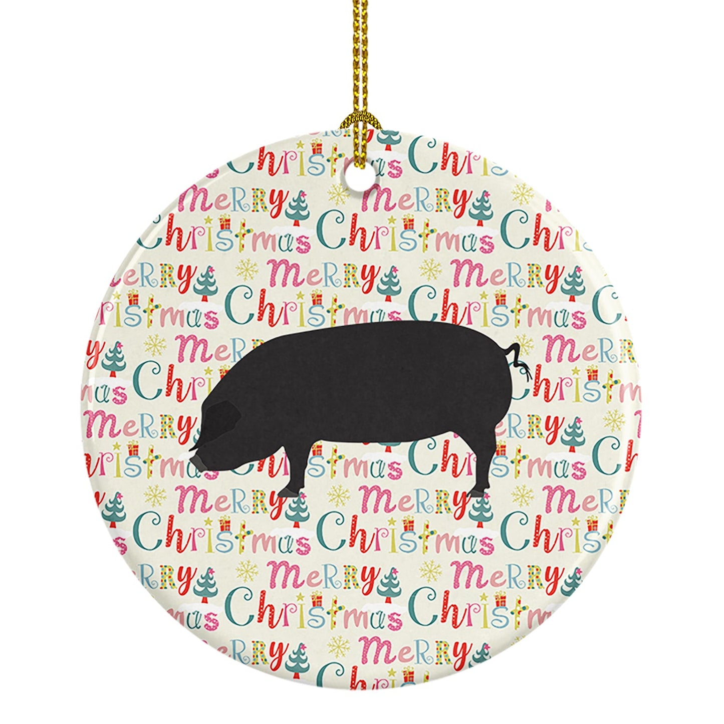 Devon Large Black Pig Christmas Ceramic Ornament