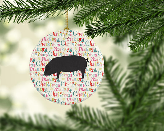 Devon Large Black Pig Christmas Ceramic Ornament
