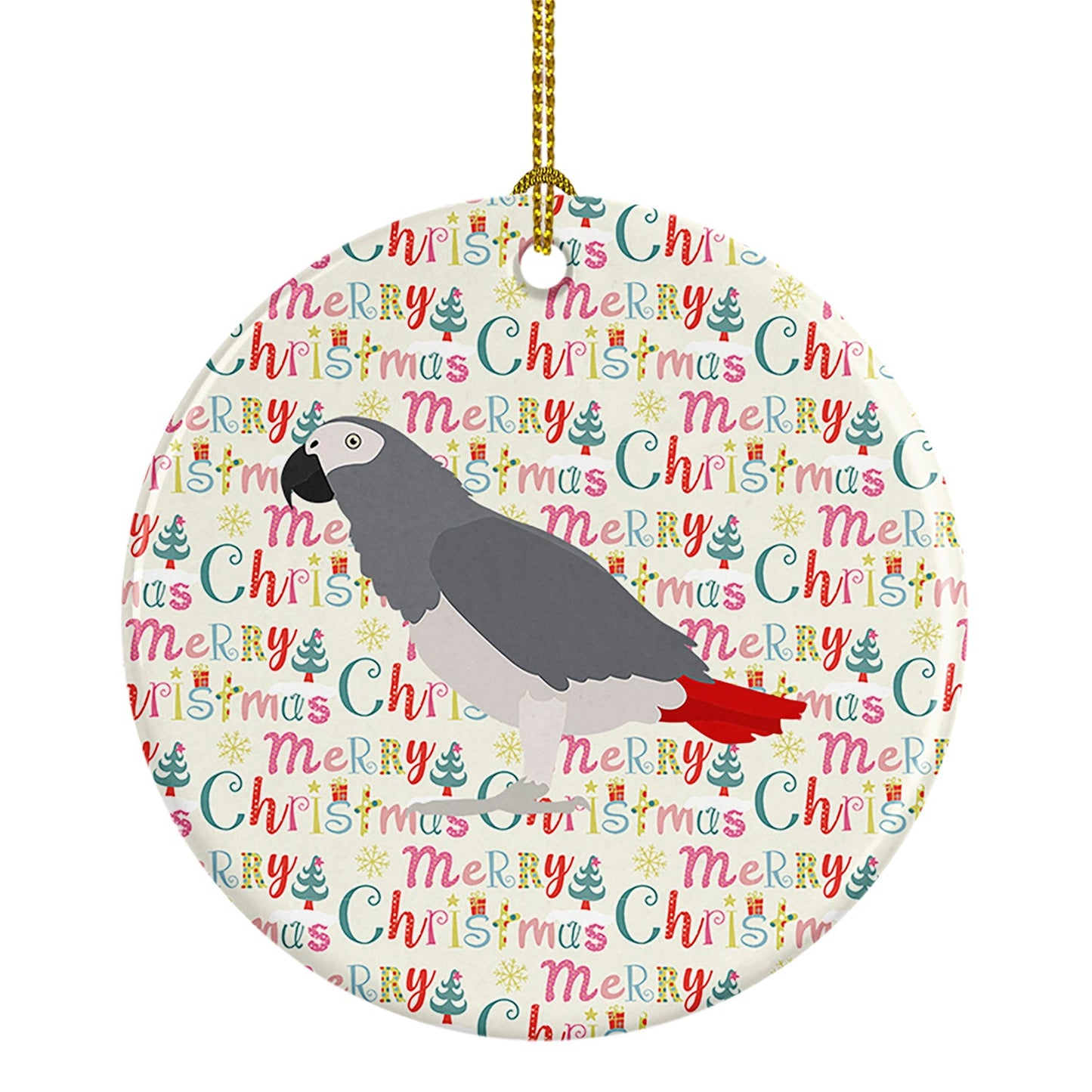 African Grey Parrot Christmas Ceramic Ornament