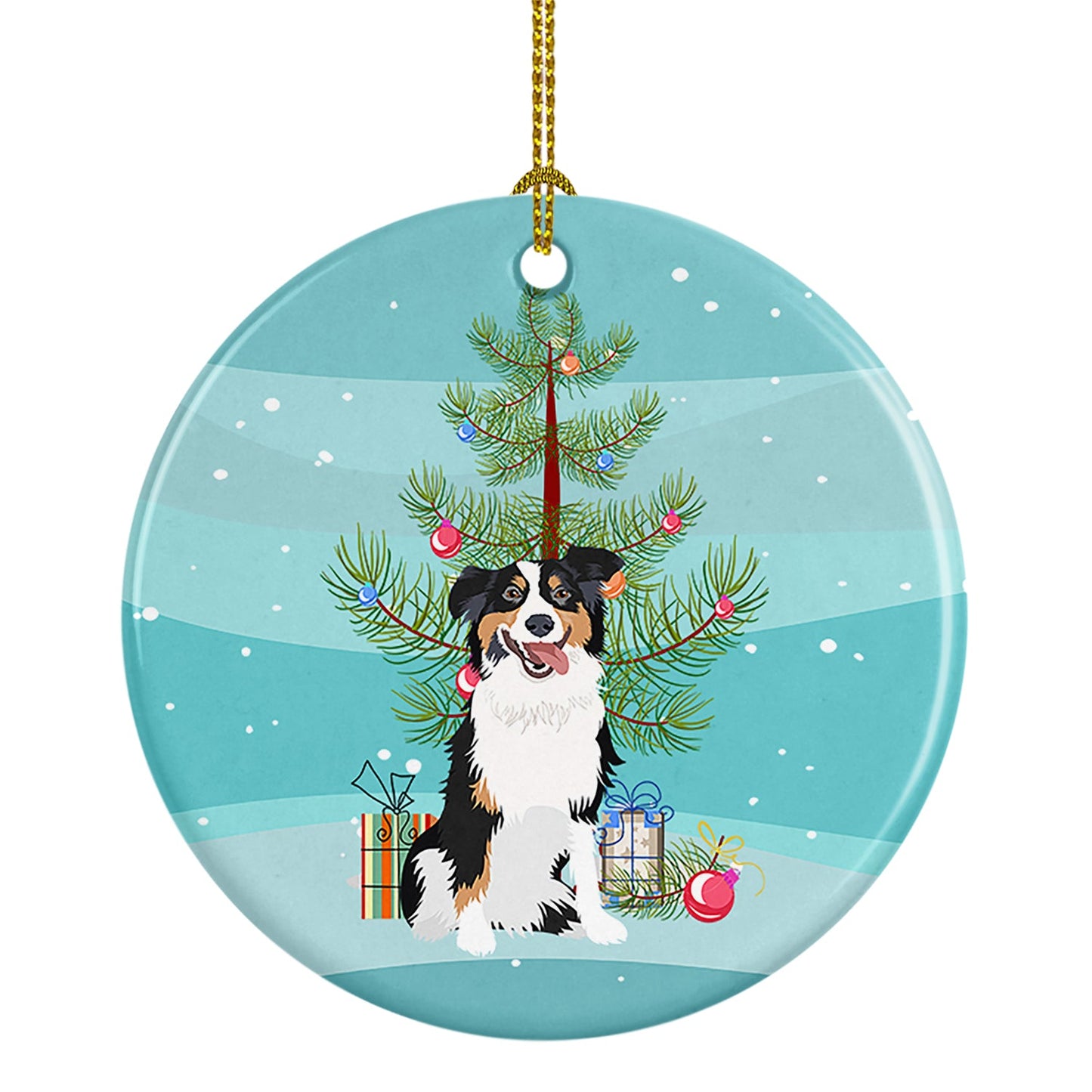 Australian Shepherd Black Tricolor #2 Christmas Ceramic Ornament