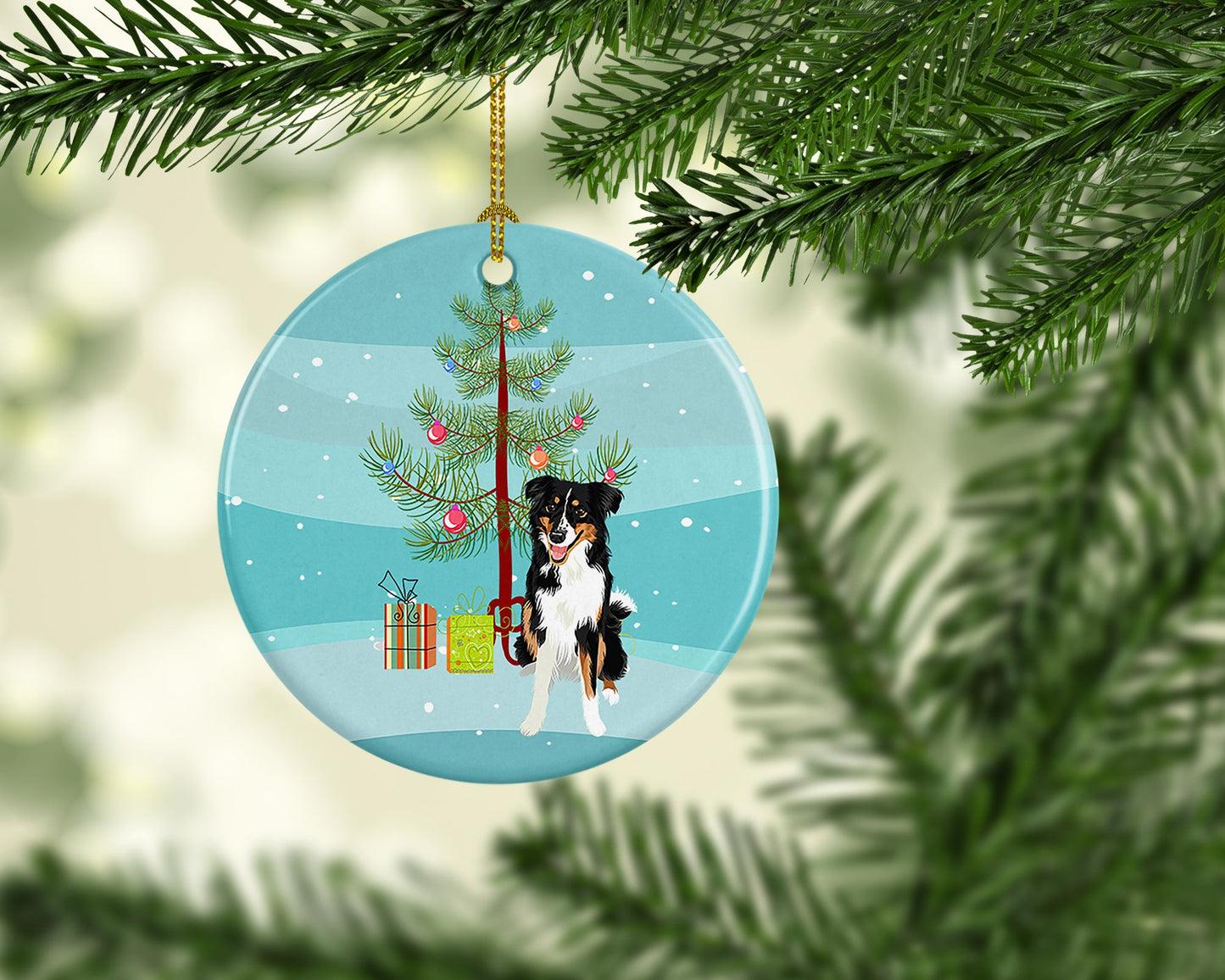 Australian Shepherd Black Tricolor #3 Christmas Ceramic Ornament