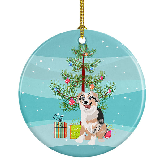 Australian Shepherd Blue Merle Puppy #1 Christmas Ceramic Ornament