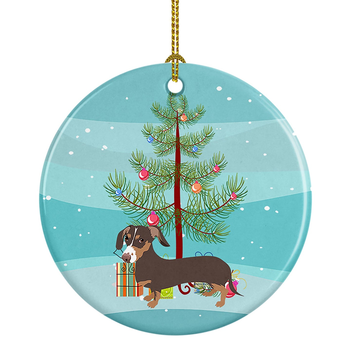 Dachshund Chocolate and Tan Christmas Ceramic Ornament