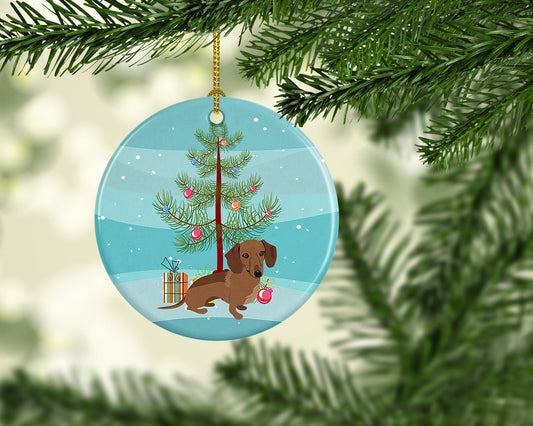 Dachshund Chocolate Christmas Ceramic Ornament