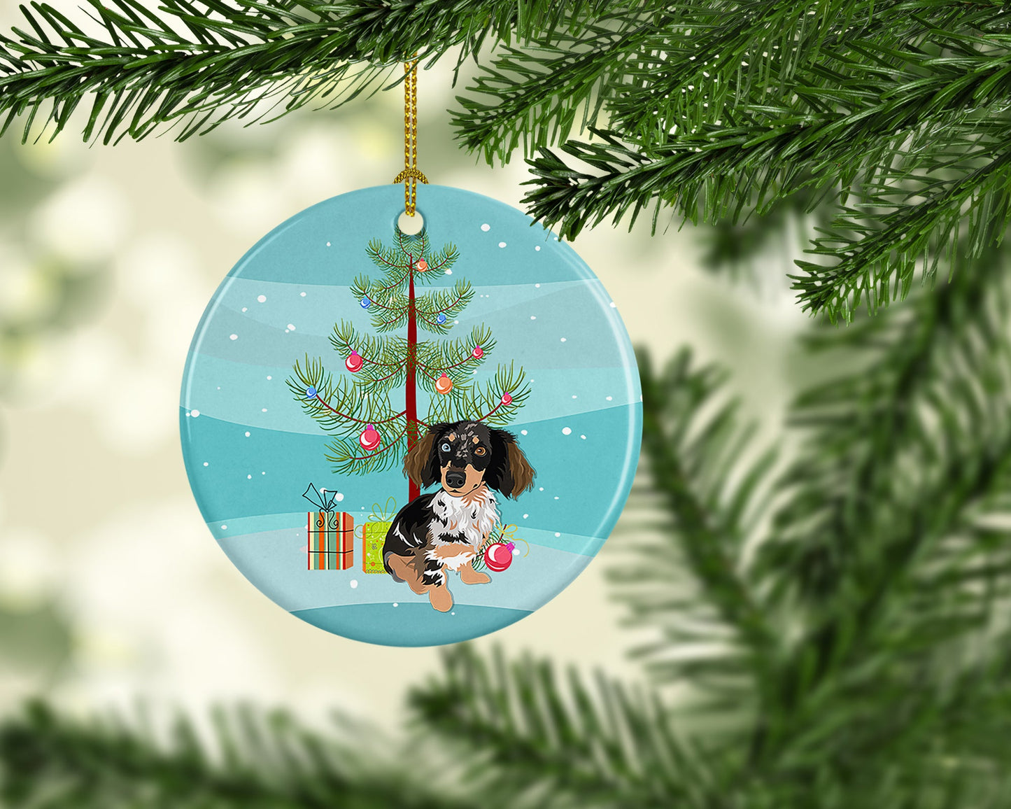 Dachshund Dapple #1 Christmas Ceramic Ornament