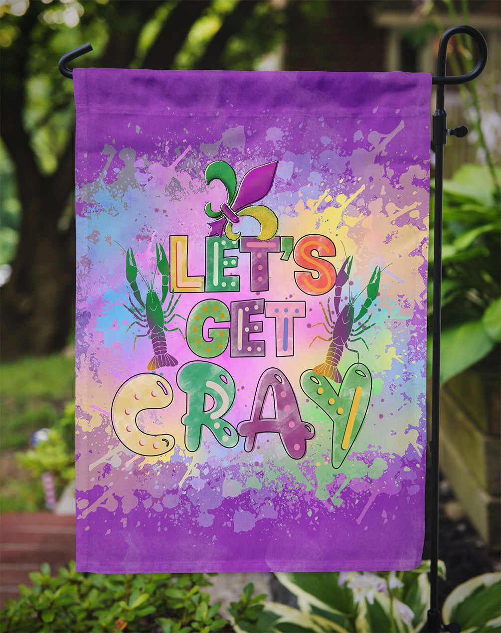 Let's Get Cray Mardi Gras Garden Flag – Decorative Outdoor Yard Flag