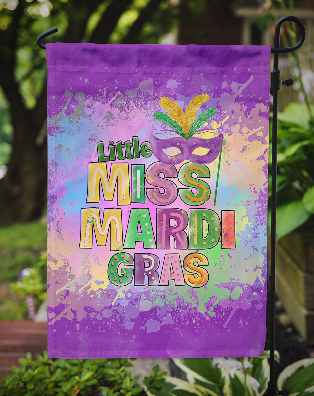 Little Miss Mardi Gras Garden Flag – Decorative Outdoor Yard Flag