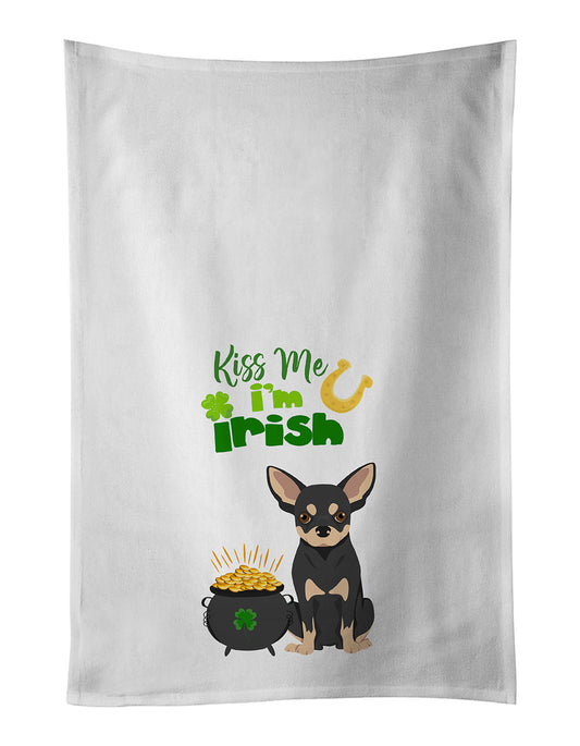 Black and Cream Chihuahua St. Patrick's Day White Kitchen Towel Set of 2 Dish Towels