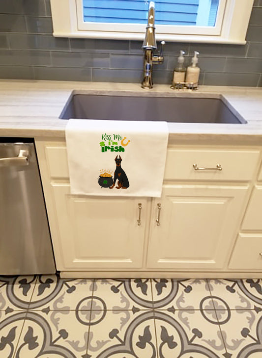 Black and Tan Doberman Pinscher St. Patrick's Day White Kitchen Towel Set of 2 Dish Towels