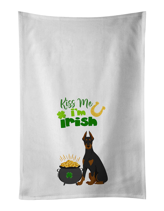 Black and Tan Doberman Pinscher St. Patrick's Day White Kitchen Towel Set of 2 Dish Towels