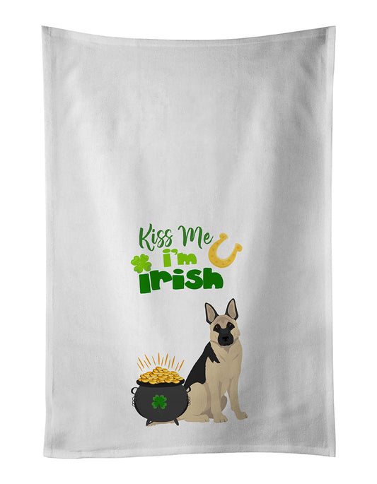 Black and Silver German Shepherd St. Patrick's Day White Kitchen Towel Set of 2 Dish Towels