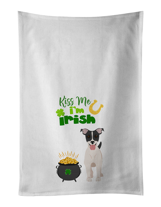 Black White Smooth Jack Russell Terrier St. Patrick's Day White Kitchen Towel Set of 2 Dish Towels