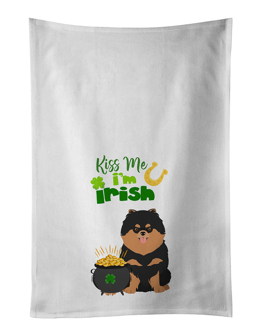 Black and Tan Pomeranian St. Patrick's Day White Kitchen Towel Set of 2 Dish Towels