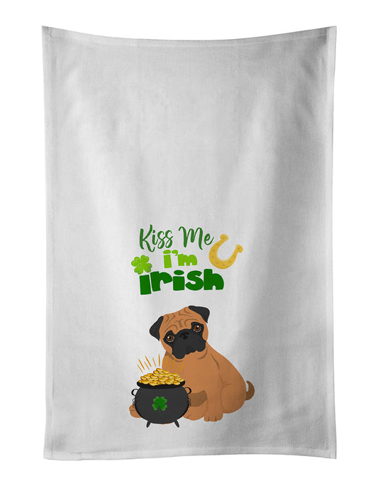 Apricot Pug St. Patrick's Day White Kitchen Towel Set of 2 Dish Towels