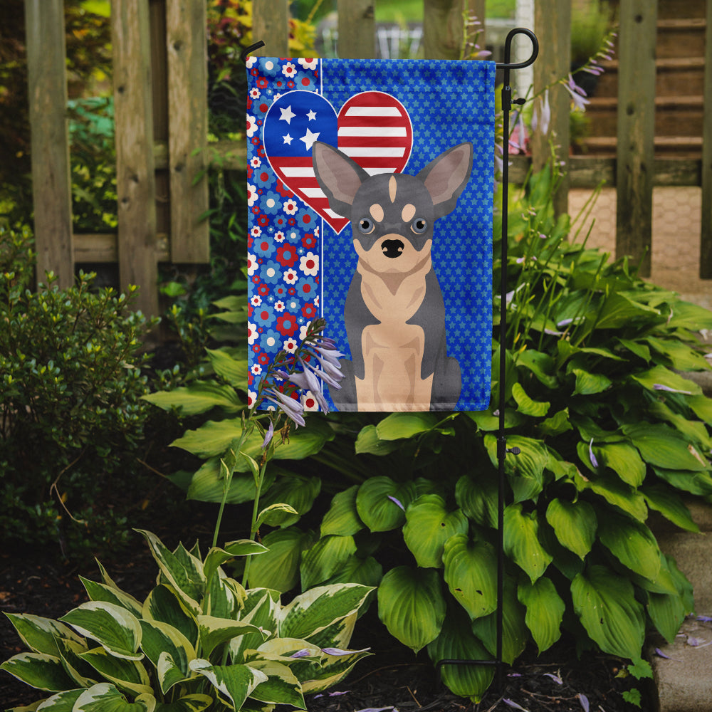 Blue and White Chihuahua Patriotic Heart Garden Flag – Red, White & Blue Dog Decor with Star Background