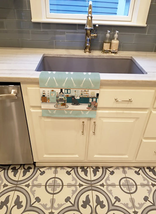 Black Pit Bull Terrier in the Kitchen Kitchen Towel