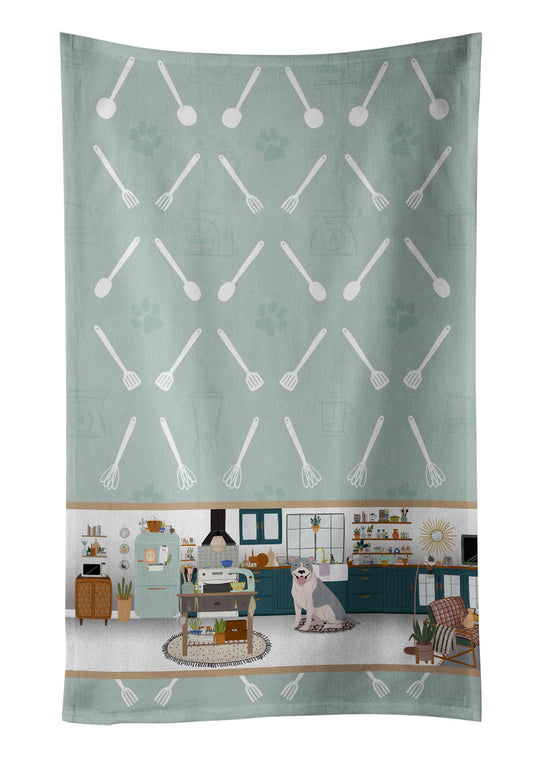 Blue and White Pit Bull Terrier in the Kitchen Kitchen Towel