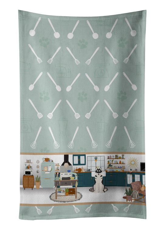 Black Siberian Husky in the Kitchen Kitchen Towel