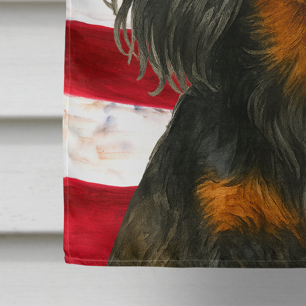 Longhaired Black and Tan Dachshund American Flag House Flag