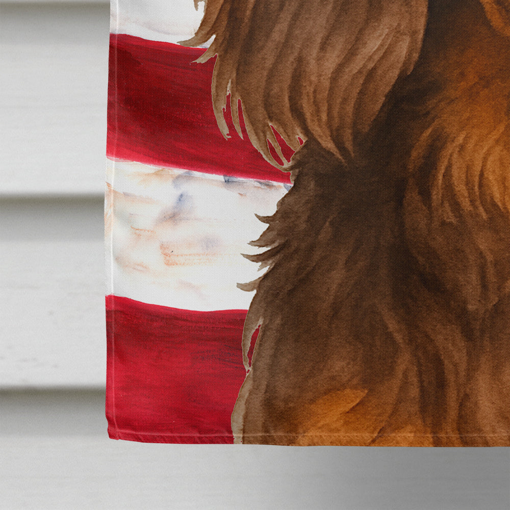 Longhaired Chocolate and Tan Dachshund American Flag House Flag
